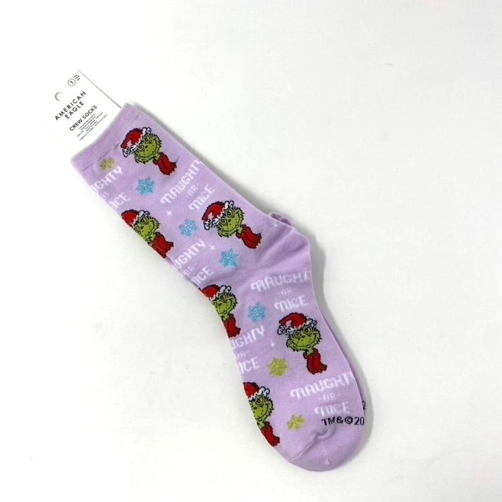 American Eagle Naughty Nice Grinch Crew Sock Lilac OS  B35